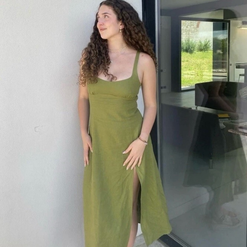 Zara Olive Maxi Dress with Slit - Picture 6 of 8